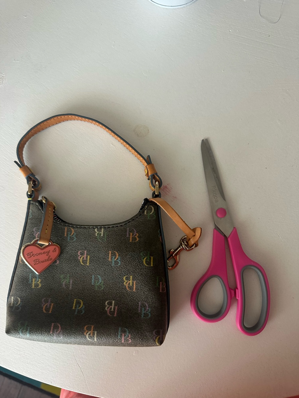 Dooney & Bourke Multicolor DB Mini Hobo logo bag with Tan Trim - Picture 4 of 7